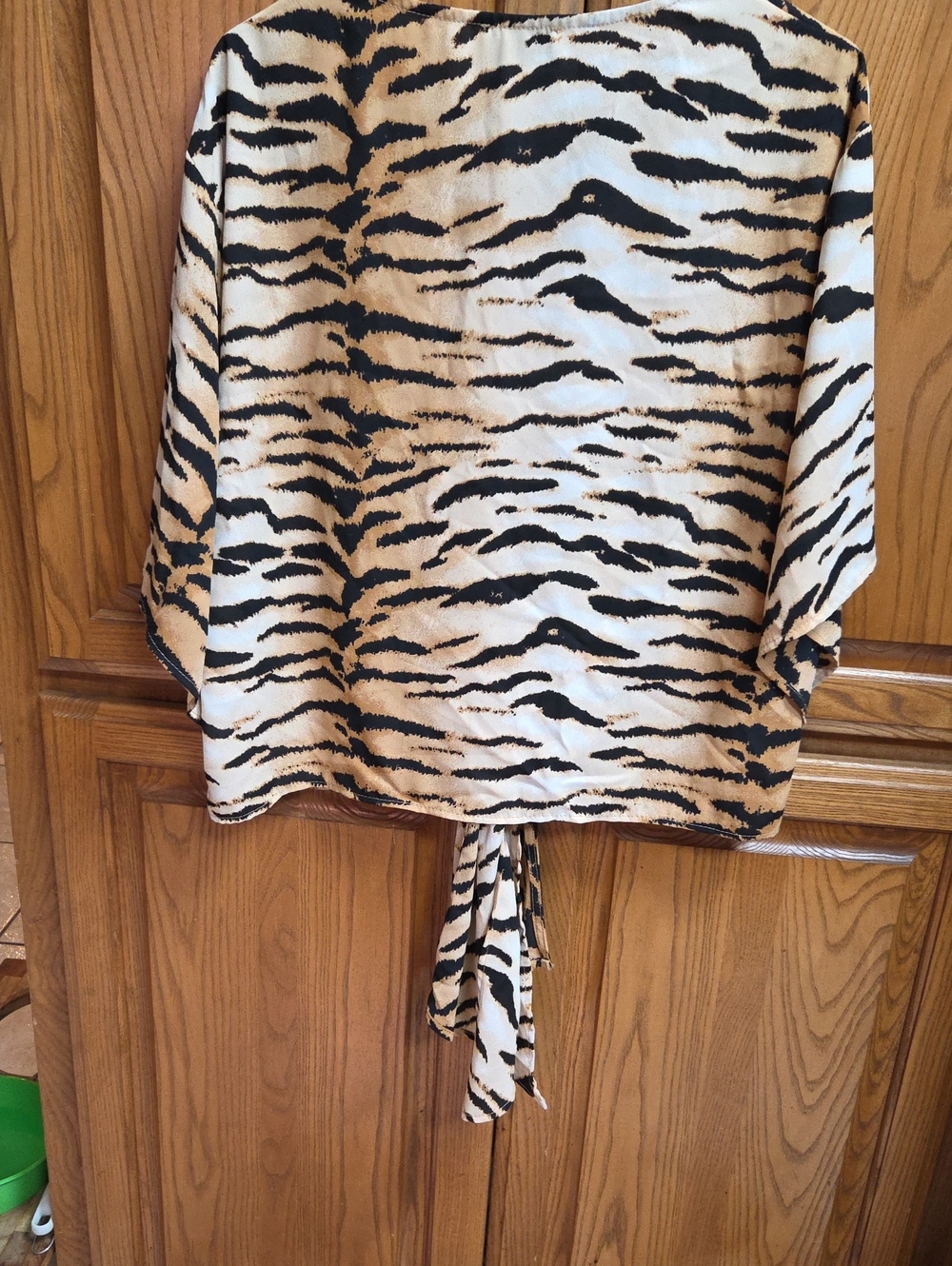 Adrienne Tiger-Stripe Tie-Back Blouse in Black & Cream